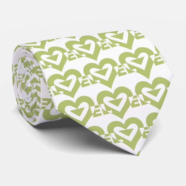 Cravate Graphique d'amour cool, Vert Sage (Roulé)