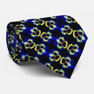 Cravate Gras Bleu Pansy Flower Motif