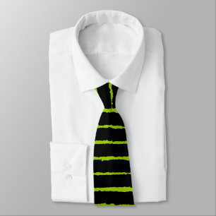 Cravate Gras Rough Stripes - Noir sur Martian Green