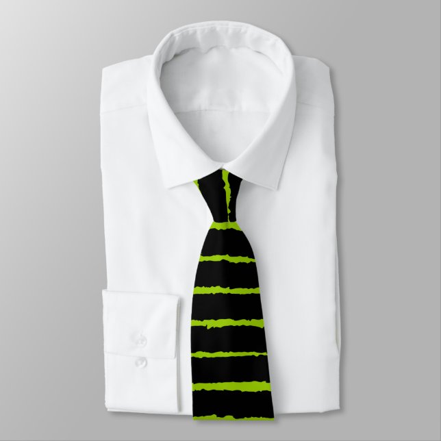 Cravate Gras Rough Stripes - Noir sur Martian Green (Attaché)