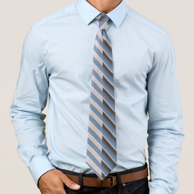 Cravate Grayish Blue Stripes On A Split Tan And Brown      (Créateur téléchargé)