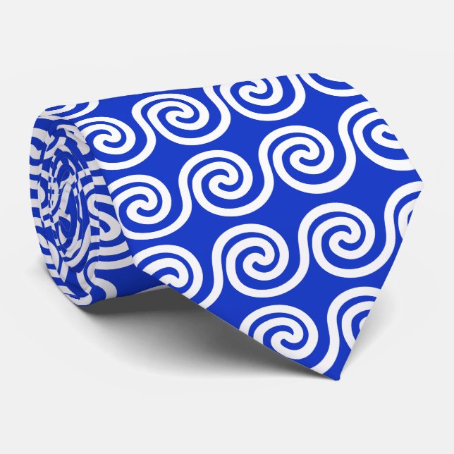 Cravate Grec Meander Key Waves Motif Bleu (Roulé)