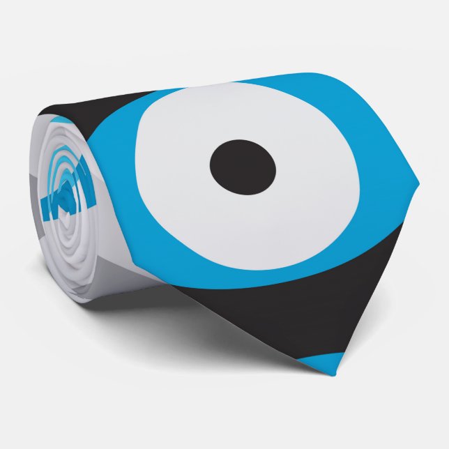 Cravate Grecs mal yeux motif bleus et gris (Roulé)