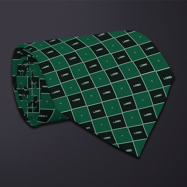 Cravate Green Checkerboard Logo Pattern (Créateur téléchargé)