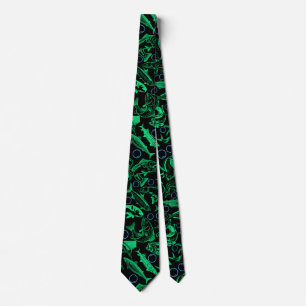 Cravate Green Fishes Motif 10,w Black BG