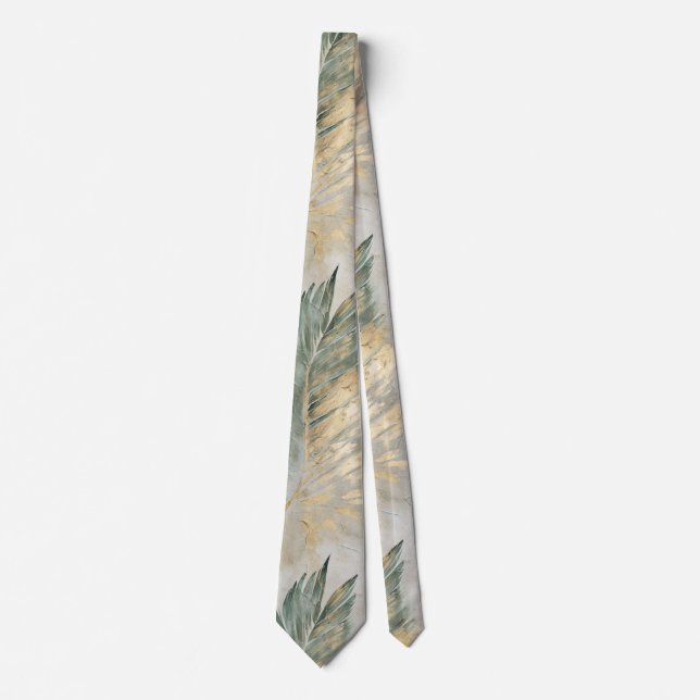Cravate Green Glam Chic Gold Tropical Feuilles (Devant)