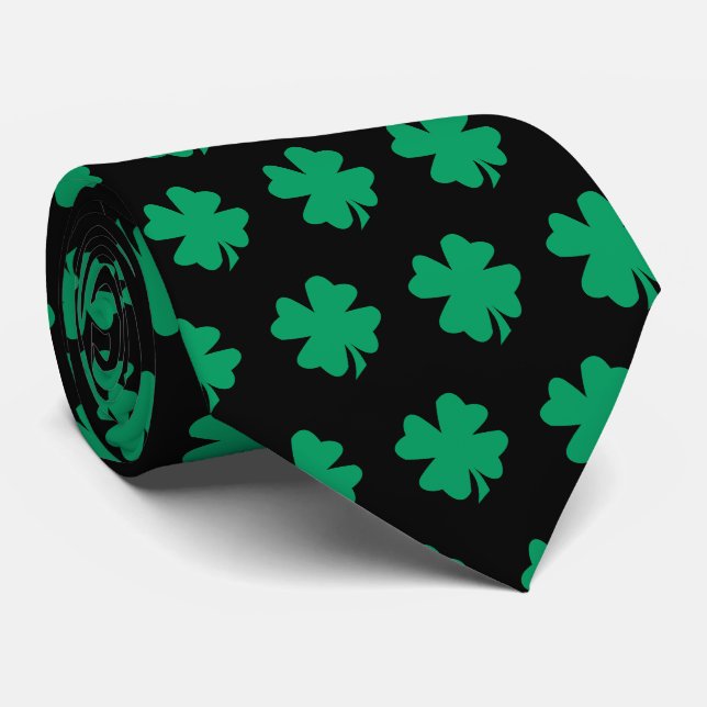 Cravate Green St Patrick's Day Shamrock Cadeau Faveur Noir (Roulé)