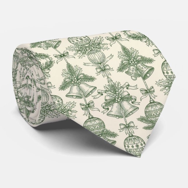 Cravate Green Toile Christmas Bells & Ornaments Pattern (Roulé)