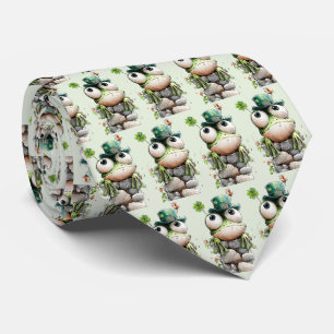 Cravate Grenouille au chapeau vert et motif mignon de trèf