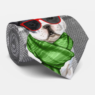 Cravate Grey Plaid and a Holiday Boston Terrier Christmas