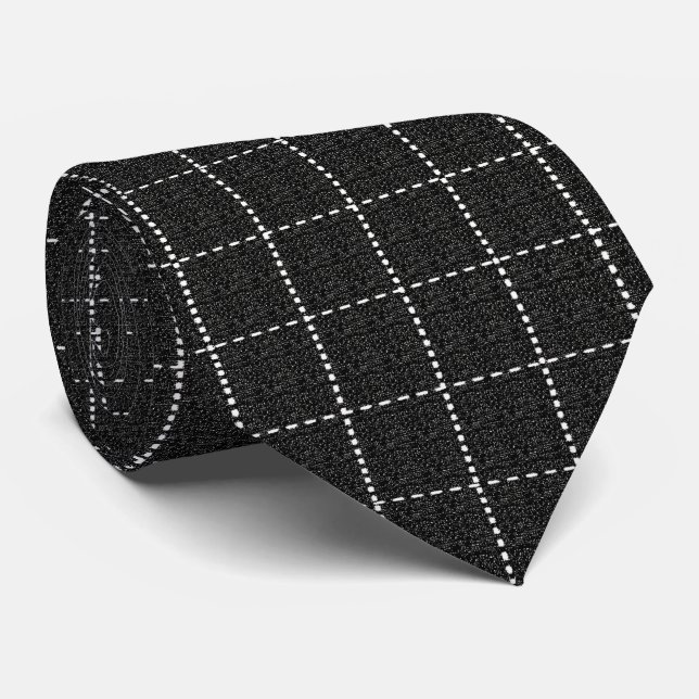 Cravate Grille de ligne noire et blanche (Roulé)
