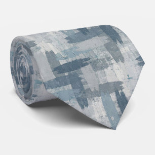 Cravate Gris Ardoise Bleu Abstrait Pinceaux Traits Océan C