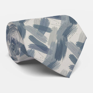 Cravate Gris Ardoise Bleu Abstrait Pinceaux Traits Océan C
