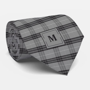 Cravate Gris Charbon Carreaux Monogrammé