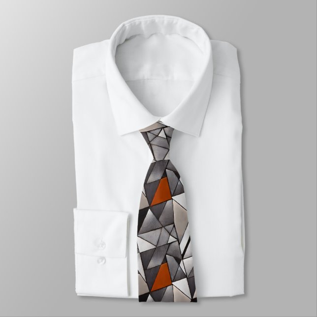 Cravate Gris d'argent et cuivre géométriques pour hommes (Attaché)