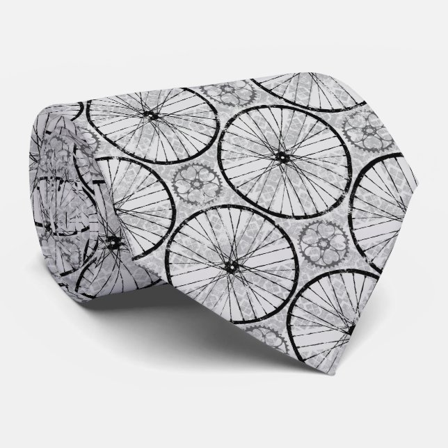 Cravate Gris noir - Bike Wheels Motif (Roulé)