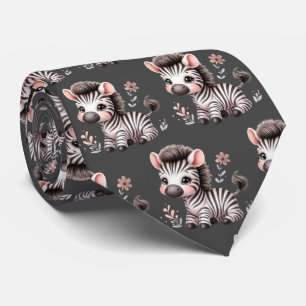Cravate Gris noir et blanc moderne Kawaii Cute Zebras