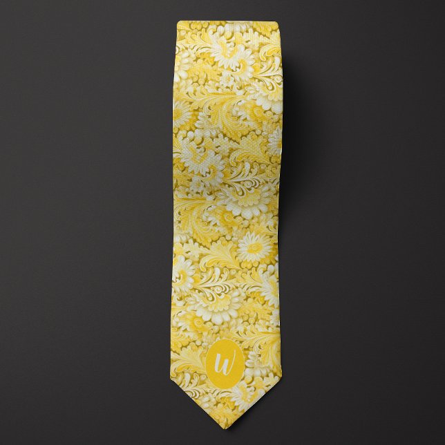 Cravate Groom de Mariage Crème au Beurre Jaune Monogramme (Créateur téléchargé)