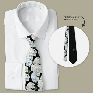 Cravate Groomsmans d'Hydrangée Noire et Blanc
