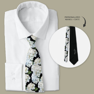 Cravate Groomsmans d'Hydrangée Noire et Blanc