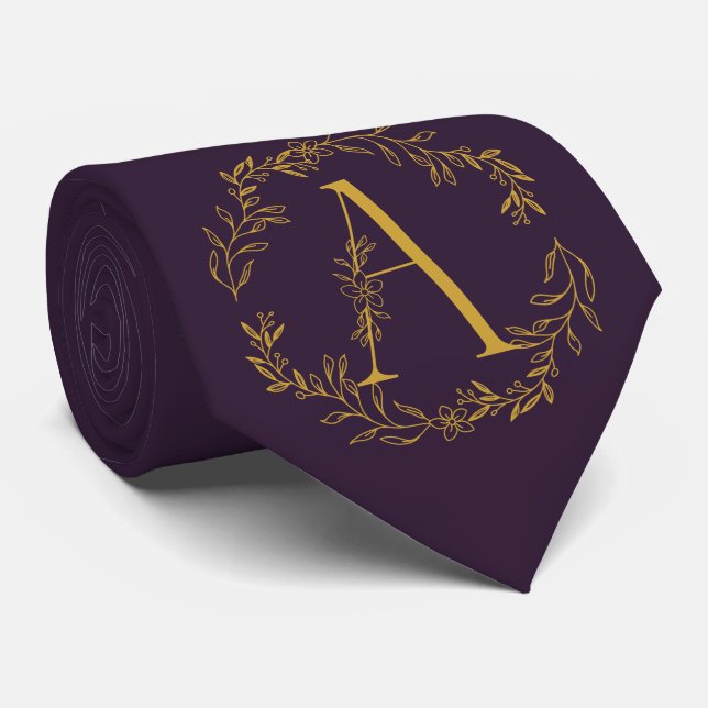 Cravate Groomsmen russe violet monogramme (Roulé)