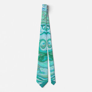 Cravate Groovy Rétro Vert Menthe et Tourbillon Bleu