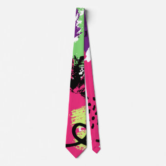 Cravate Grunge Abstraite de gribouillis rose vert du milie