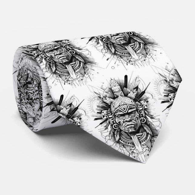 Cravate Guerrier amérindien noir et blanc inca (Roulé)