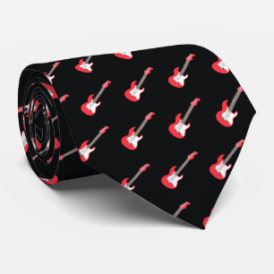 Cravate Guitare électrique rouge gras motif de musique roc