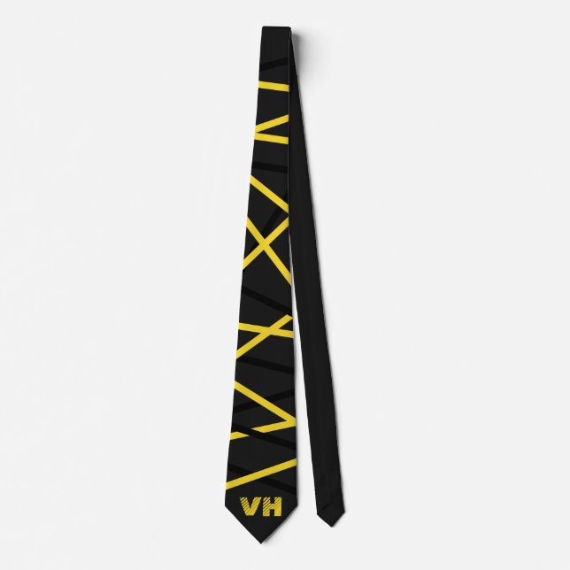 Cravate Guitare rayée cool Jaune Initiales Noires (Devant)