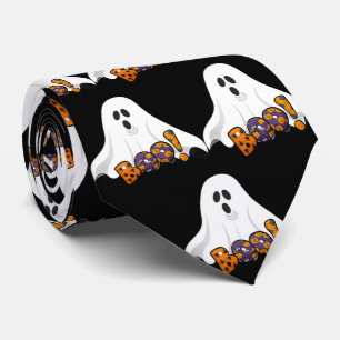 Cravate Halloween BOO / Fantôme effrayant sur fond noir