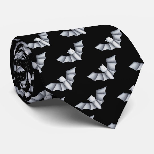Cravate Halloween chauve-chauve-Motif blanc (Roulé)