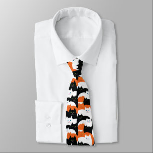 Cravate Halloween Crazy Cat Guy Orange et Black Cats