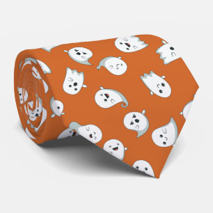 Cravate Halloween mignons fantômes blancs sur Motif orange