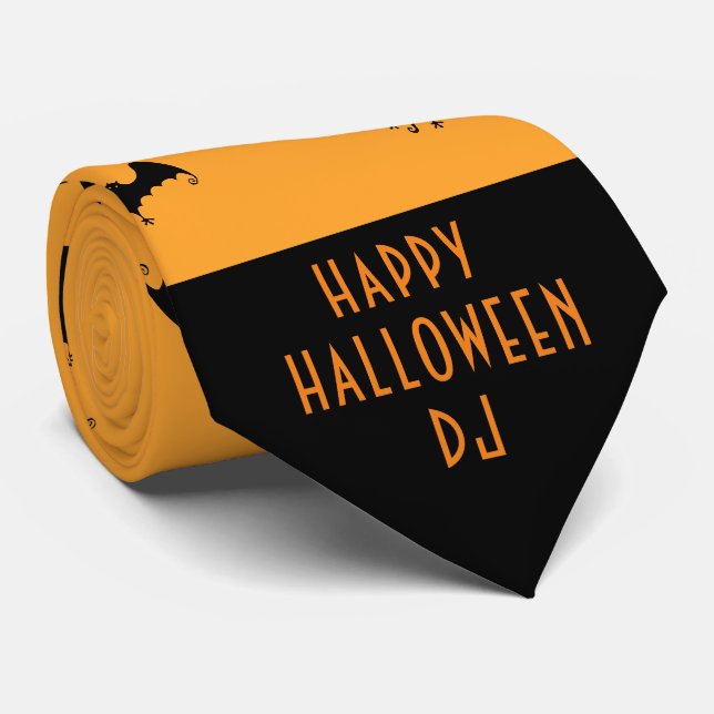 Cravate Halloween monogramme et chauves-souris noires, ora (Roulé)