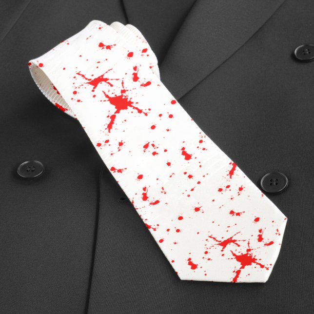 Cravate Halloween rouge et blanc éclaboussé de sang (Blood Splatter Red & White Halloween Neck Tie)