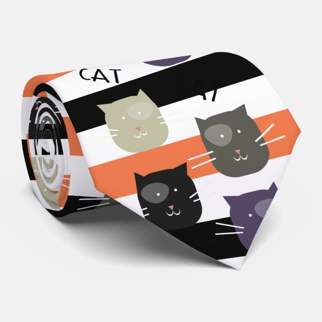 Cravate Halloween Stripe Adorable Chat avec Spot Whimsical (Roulé)