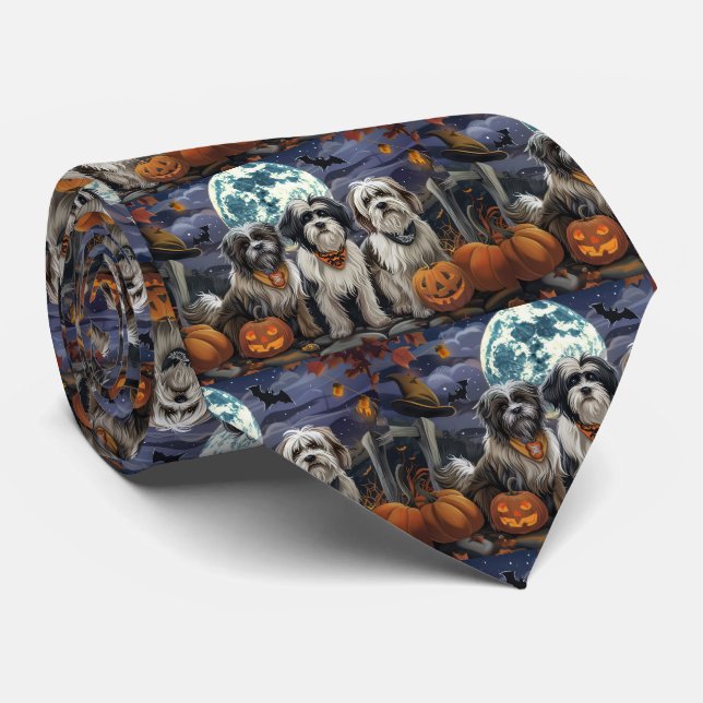 Cravate Halloween Tibétain Terrier Éffrayant (Roulé)