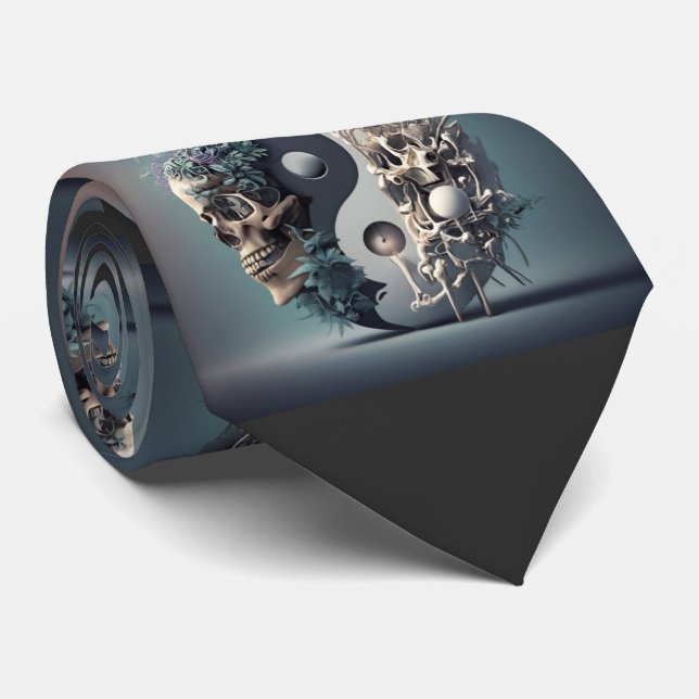 Cravate Halloween Yin-Yang Skeleton Fusion (Roulé)