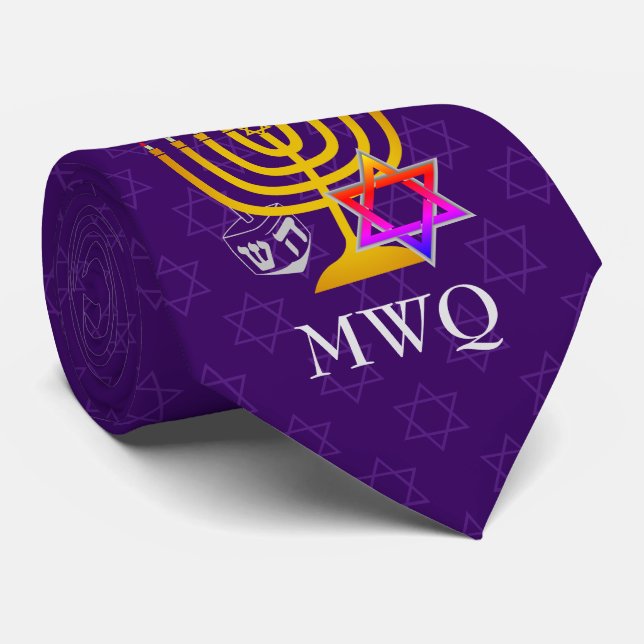 Cravate Hanoukka de monogramme violet personnalisé (Roulé)