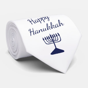 Cravate Happy Hanoukka Moderne Simple Bleu Menorah
