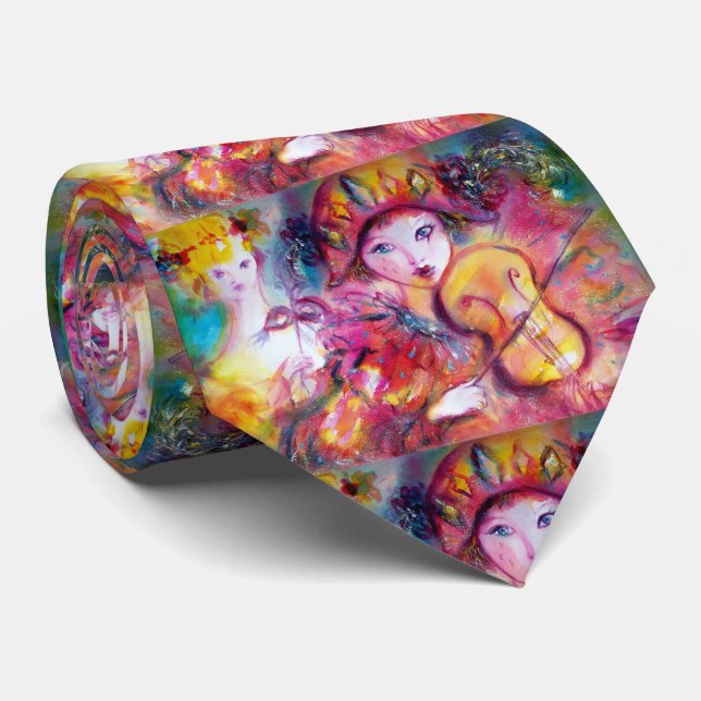 Cravate HARLEQUIN ET COLOMBINA CARNIVAL AquarELLE (Roulé)