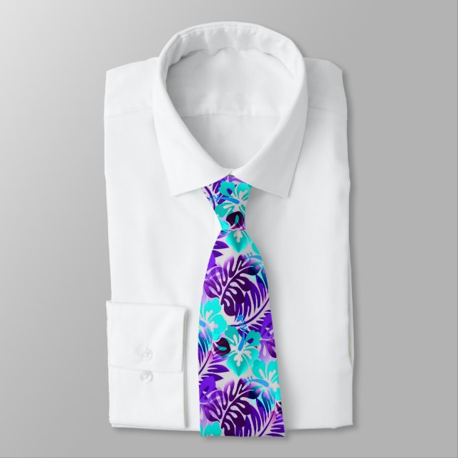 Cravate Hawaiian Flown Motif Bleu Violet (Attaché)