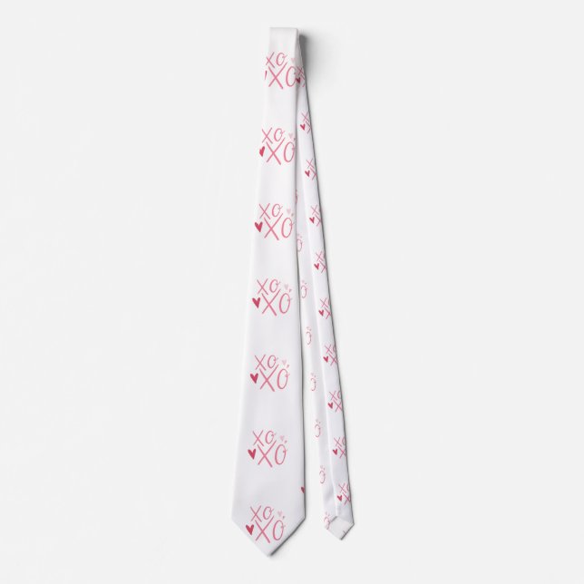 Cravate Heureuse Sainte-Valentin de coeur rose "XOXO" (Devant)