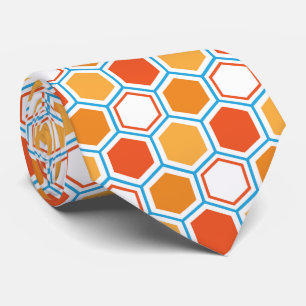 Cravate hexagone en orange, bleu et blanc