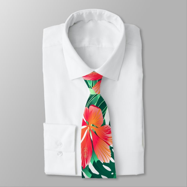 Cravate Hibiscus à l'orange tropicale (Attaché)