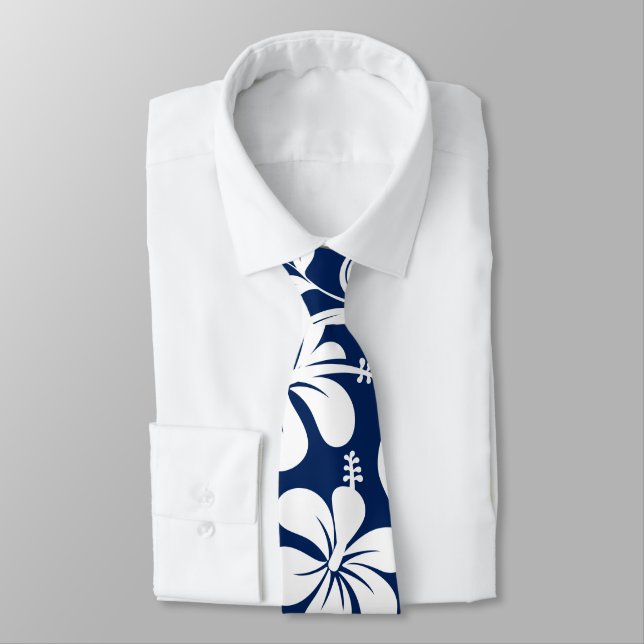 Cravate hibiscus bleu et blanc (Attaché)