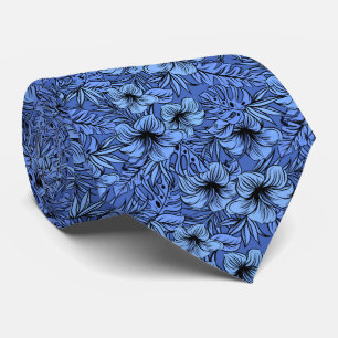 Cravate Hibiscus en Motif bleu