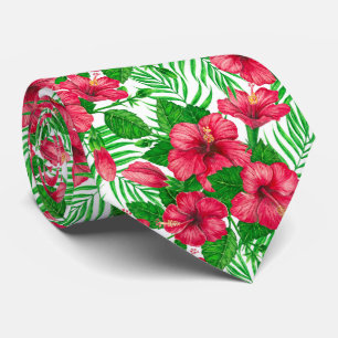 Cravate Hibiscus et palmiers feuilles
