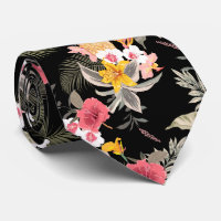 Hibiscus floral ananas hawaïen Imprimer sur noir